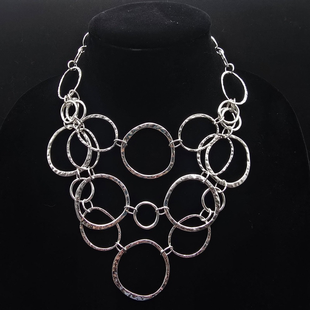 Chico's Hammered Silver Tone Circle Link Layered Necklace NWT New